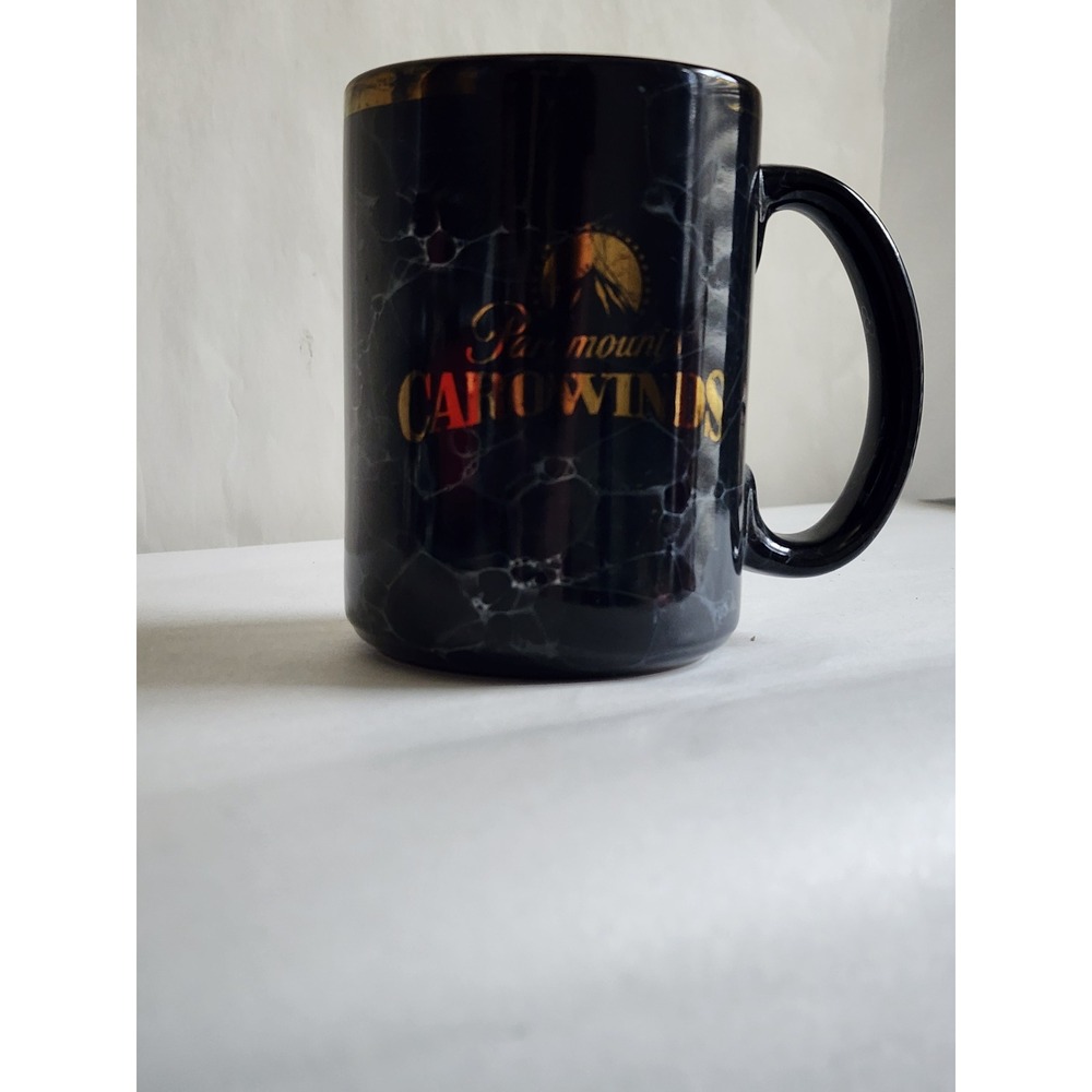 Vintage Paramounts Carowinds Coffee Mug Black Gold Marble Souvenir Theme Park